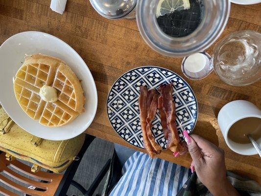 Waffle and side of bacon