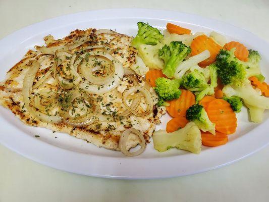 Chicken breast with veggies.