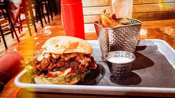 Nashville hot chicken sandwich and truffle fries