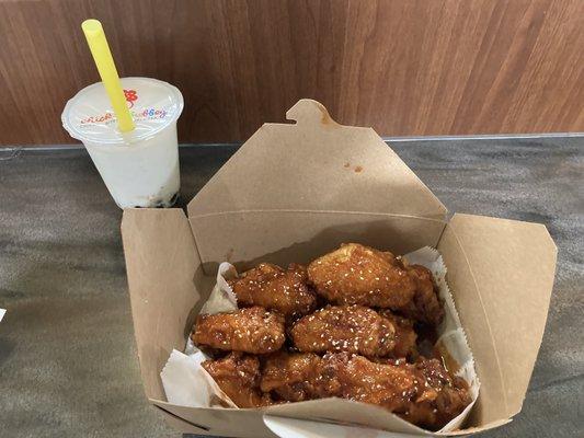 Korean Styled Fried Chicken (Small) Lychee Smoothie (with "bubbles")