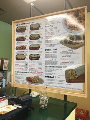 Menu board with prices