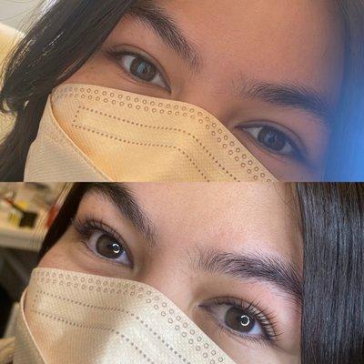 Lash lift before and after