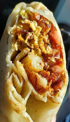 Inside breakfast burrito