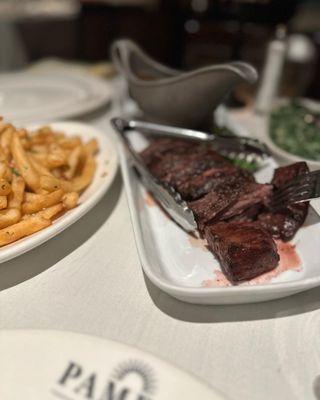 NY strip steak, lobster Mac &Cheese, creamed spinach, and Brussels sprouts!