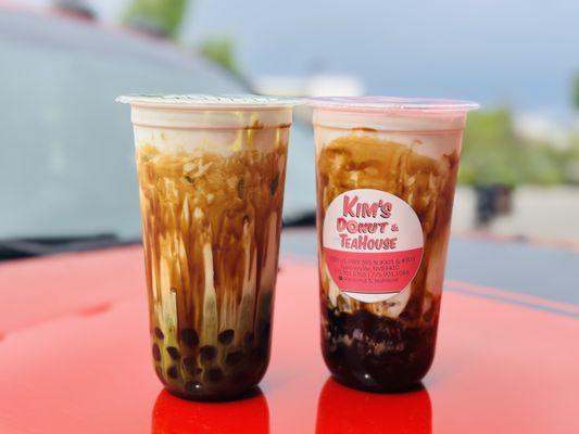 Tiger brown Sugar Green Tea or Black Tea with boba