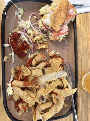 Fried Fish Sandwich with Onion Rings