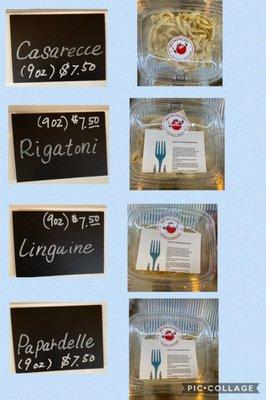 Just in this week! 9 oz cooked Pasta available to use at home.enough for 2 people. (Ones you build is usually 3-4 oz?)