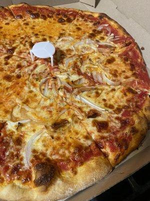 Half onion half plain pizza