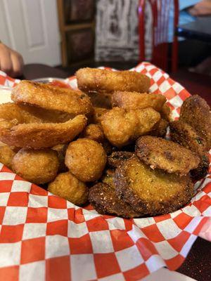 Appetizer platter- onion rings, mozzarella sticks, zucchini and mushrooms