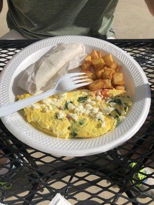 This was the rooster omelette. Delicious, but I liked the Mexican omelette better. Potatoes cooked perfectly!