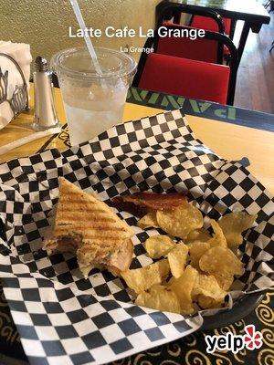 My TBA sandwich (I ordered without avocado) w/chips. Tasted good, but wasn't toasted as a panini so cheese and everything inside was cold.