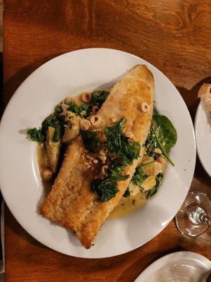 Pan Fried Rainbow Trout.  Done to perfection with artichoke hearts and spinach.