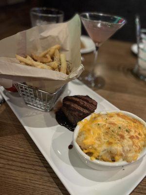 Port Wine Filet Mignon 6oz with Fries Parmesan Herb and Au Gratin Potatoes