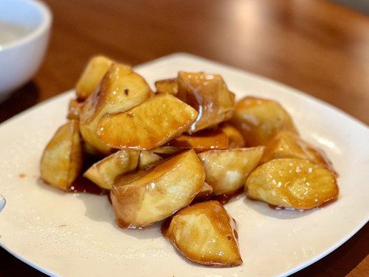 Deep Fried Sweet Potatoe with Sugar excellent. Candied caramelized shell $11.95