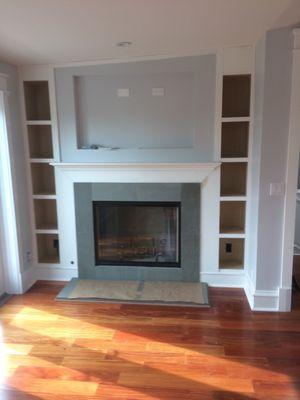 Fireplace and built-ins.
 Customized all the way around.