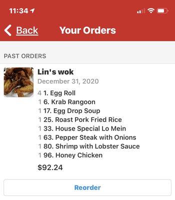 My 2020 nye order. Waited over 2 hours and never got fried rice. I for some reason got 3 containers of white rice, but no pork fried rice.