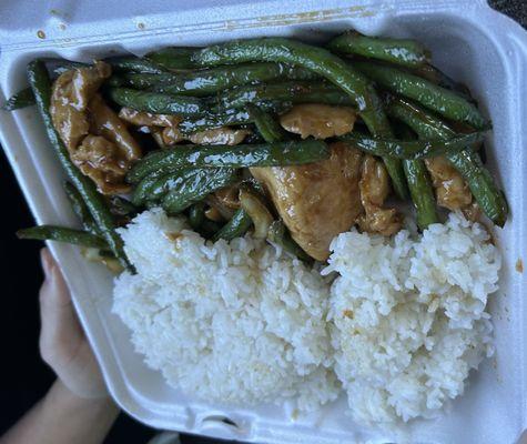 String Bean with Pork over rice.