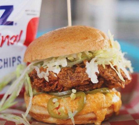 Nashville Chicken Sandwich with Pimento Cheese and Candied Jalapeños-old favorites return on the rotating menu!