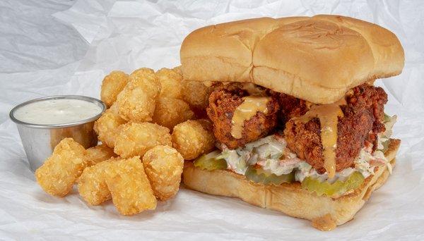 THE HOT CHICKEN COMBO - The Hot Chicken sandwich with a choice of fries, tots, hot fries or hot tots