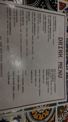 Drink menu