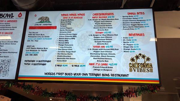 Burgers & Wings Menu