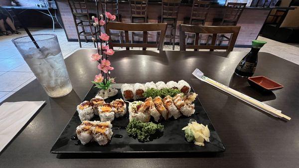 Shrimp tempura roll, spicy tuna roll & sweet potato roll (lunch special)