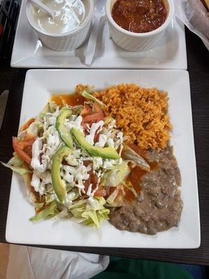 3 chicken enchiladas and salad