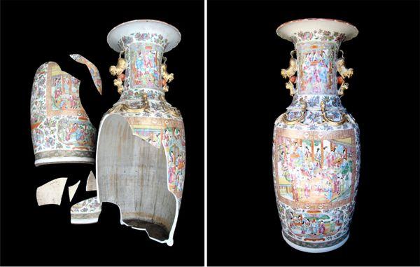 Porcelain Repair Restoration Tall Oriental Vase Before & After