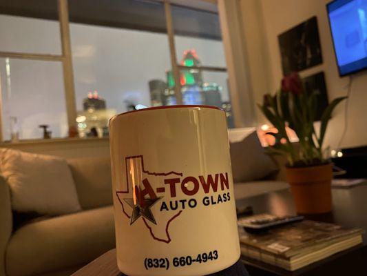 A customer's home view of down town Houston