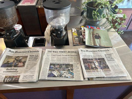 Daily newspaper for users to read. SF Chronicle, New York Times, Wall Street Journal, Sac Bee