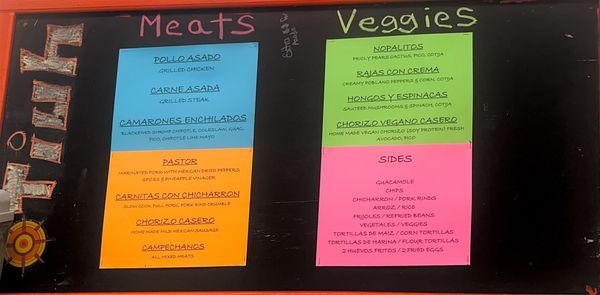 Choices of meat or veggies