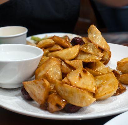 Fried Yams Wrapped with Syrup 拔絲地瓜: $17.99; $19.59 with tax.