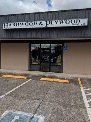 Here is our store front for Hardwood and Plywood Specialty LLC. in Periwinkle Shopping Center.