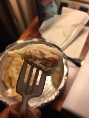 Inside the chicken dumpling.