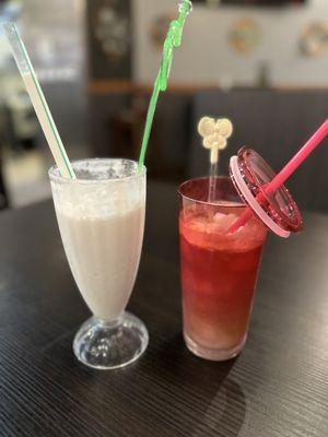 Coconut drink (left) and coconut blended ice coffee (right).