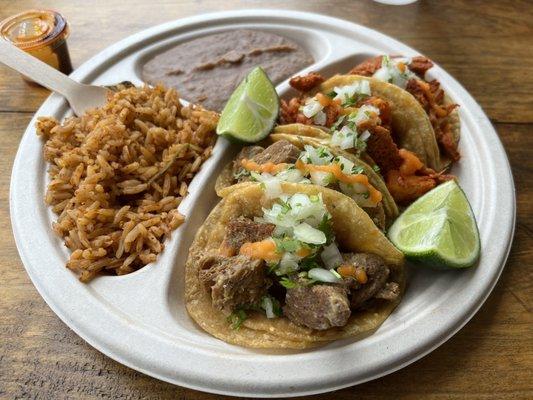 Pastor and cicharrones taco plate