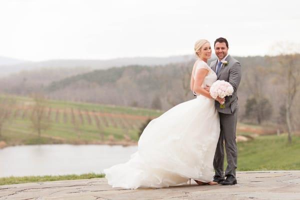 Peony bouquet designed by J. Morris Flowers. Gorgeous back-drop brought to you by Stone Tower Winery!