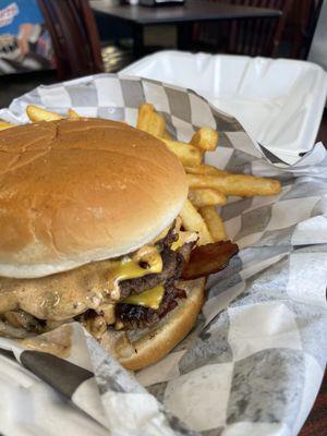 Triple chipotle burger and fries