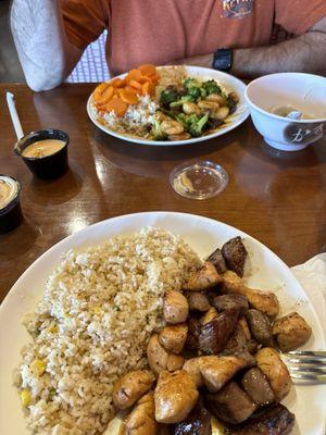 Steak & Chicken Combo and shrimp plate with lots O carrots