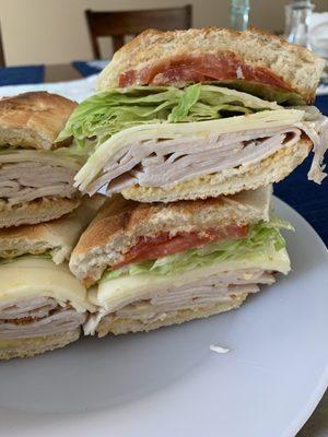 Turkey and cheese with lettuce tomato and honey mustard