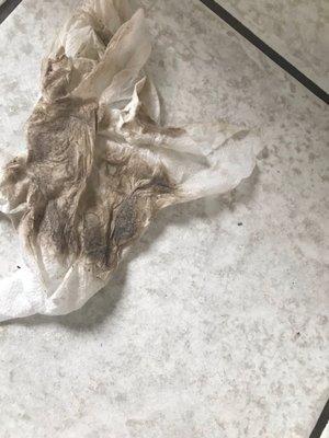 One swipe with a paper towel of the kitchen floor