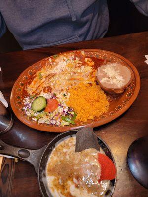 Enchiladas- slightly warm, beans and rice Cold