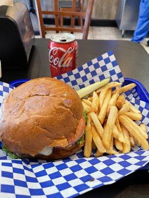 Hamburger and fries.