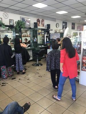 A total of four haircut stations, generally three are in use!