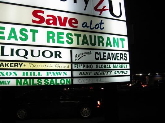 Filipino Global Market (with its partially cracked sign at the bottom right of the signboard)