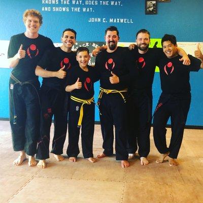 Us and the instructors during Blackbelt season wearing our Tactician shirts!