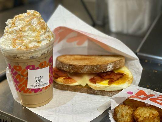 Gingerbread Iced Signature latte and New Sourdough Breakfast Sandwich