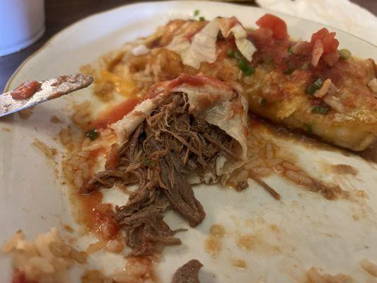 The burrito  for the # 8, I upgraded to shredded beef.  Their shredded beef is sooooo tasty!