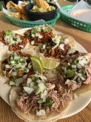 TACOS!!! Al pastor, carnitas and chorizo! So good !