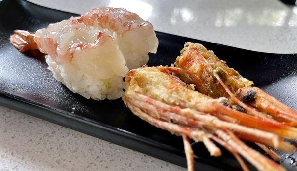 Sweet Shrimp Nigiri with fried shrimp heads